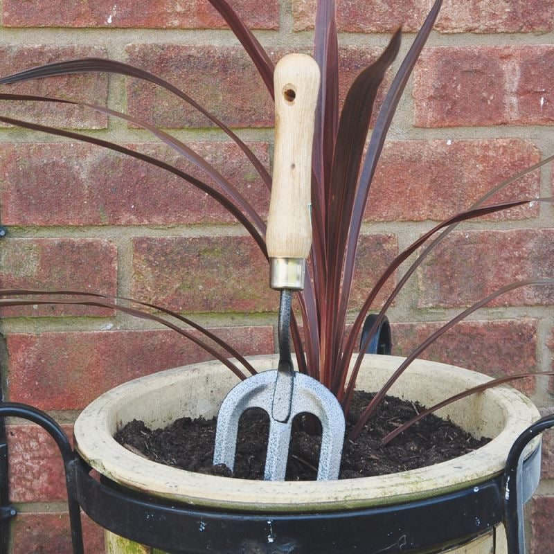 Wooden Handle Garden Fork Gardening Tools Weeding Potting Hand Held Steel Home