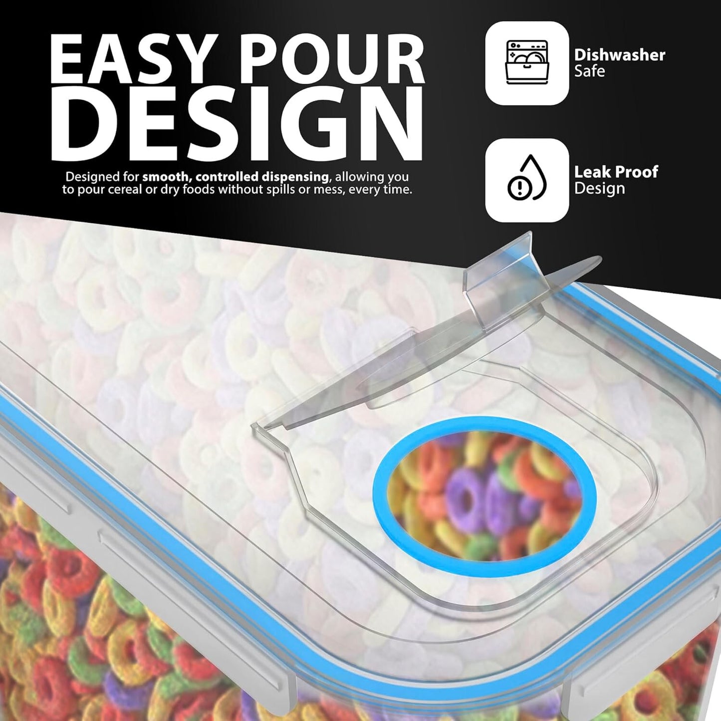 4 X CEREAL CONTAINERS AIRTIGHT SEAL FOOD STORAGE KITCHEN ACCESSORIES DISPENSER