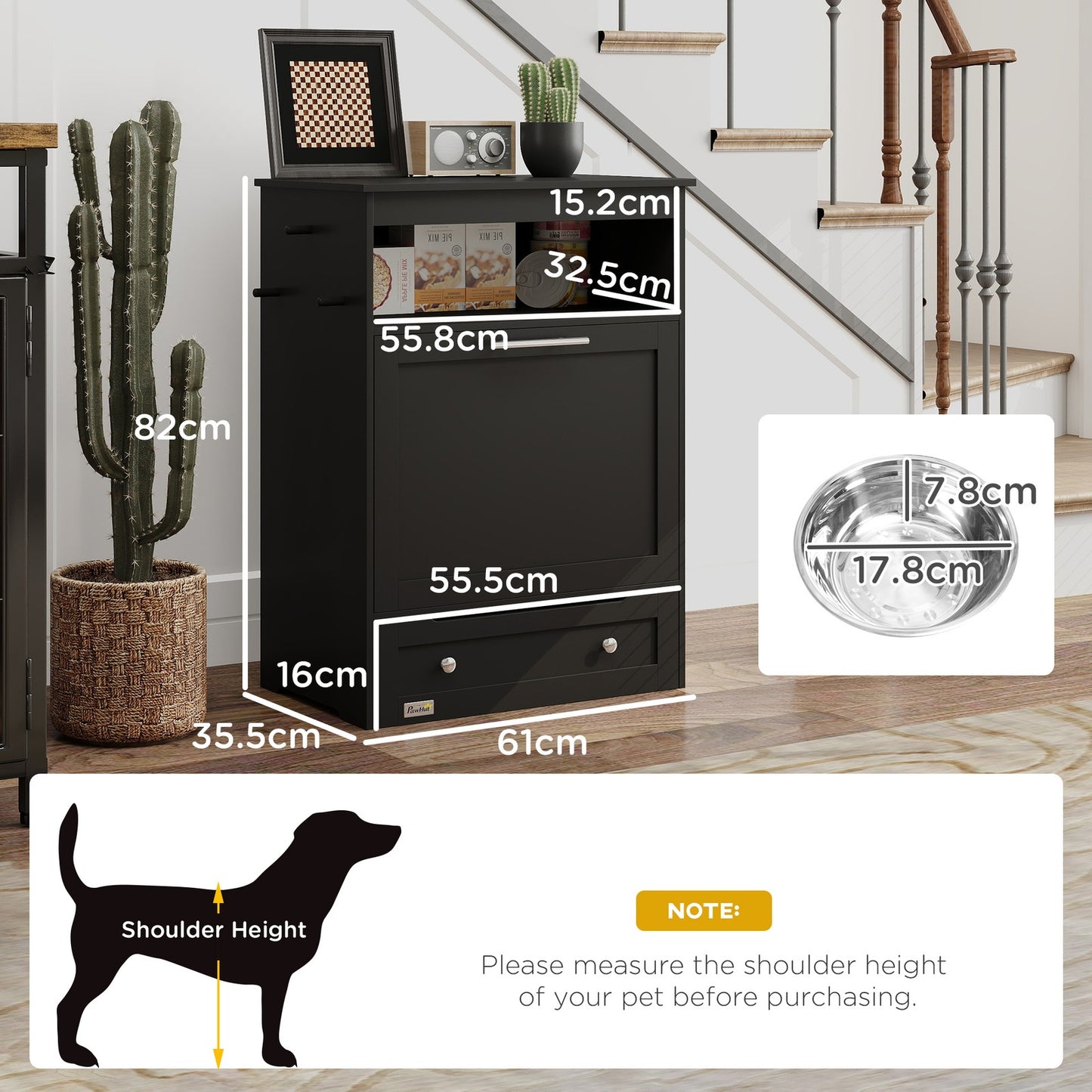 Pawhut Pet Feeder Station, Dog Cat Food Storage Feeding Station, Food Cabinet