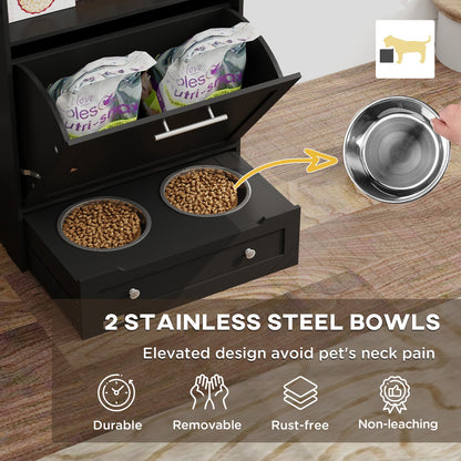 Pawhut Pet Feeder Station, Dog Cat Food Storage Feeding Station, Food Cabinet