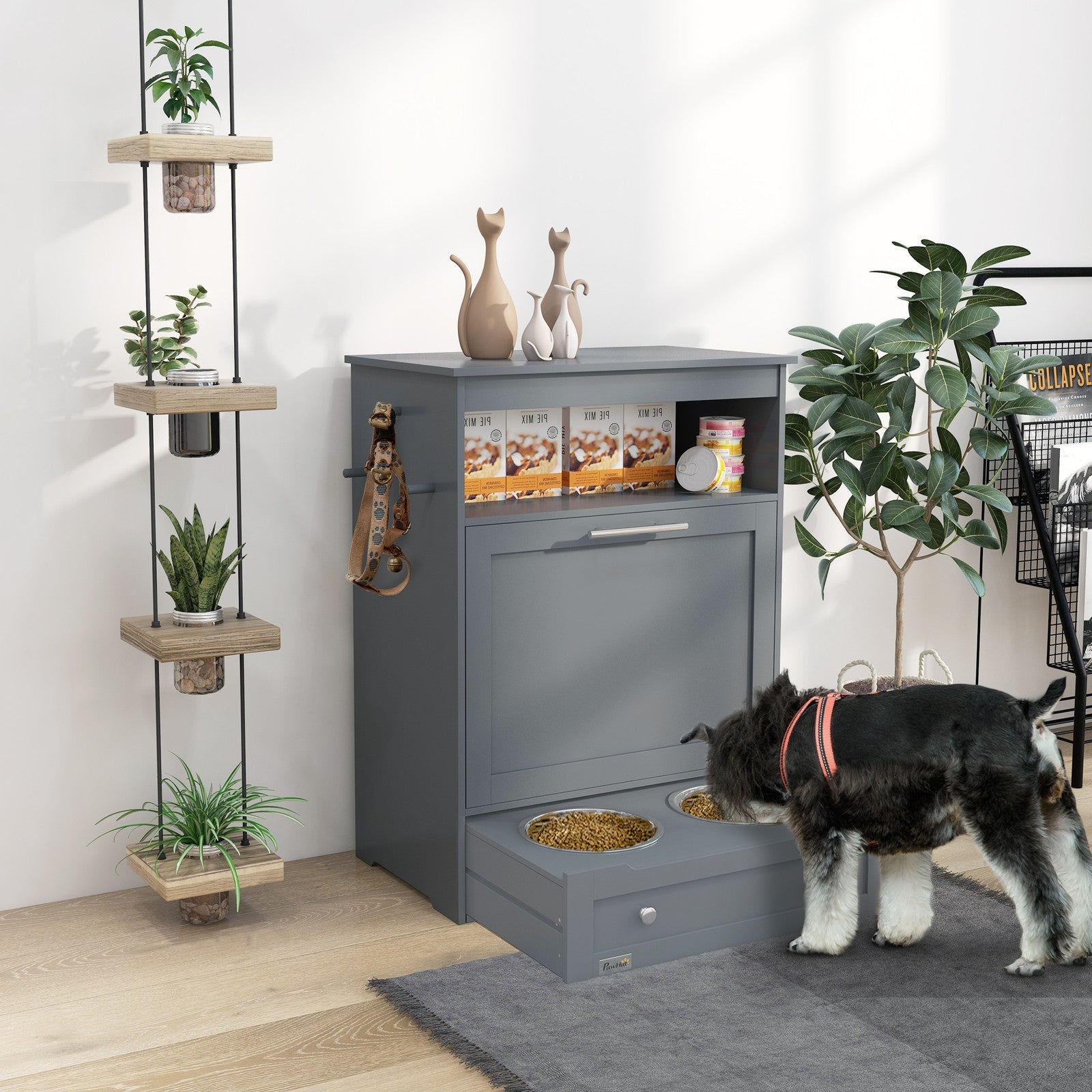 Pawhut Pet Feeder Station, Dog Cat Food Storage Feeding Station, Food Cabinet