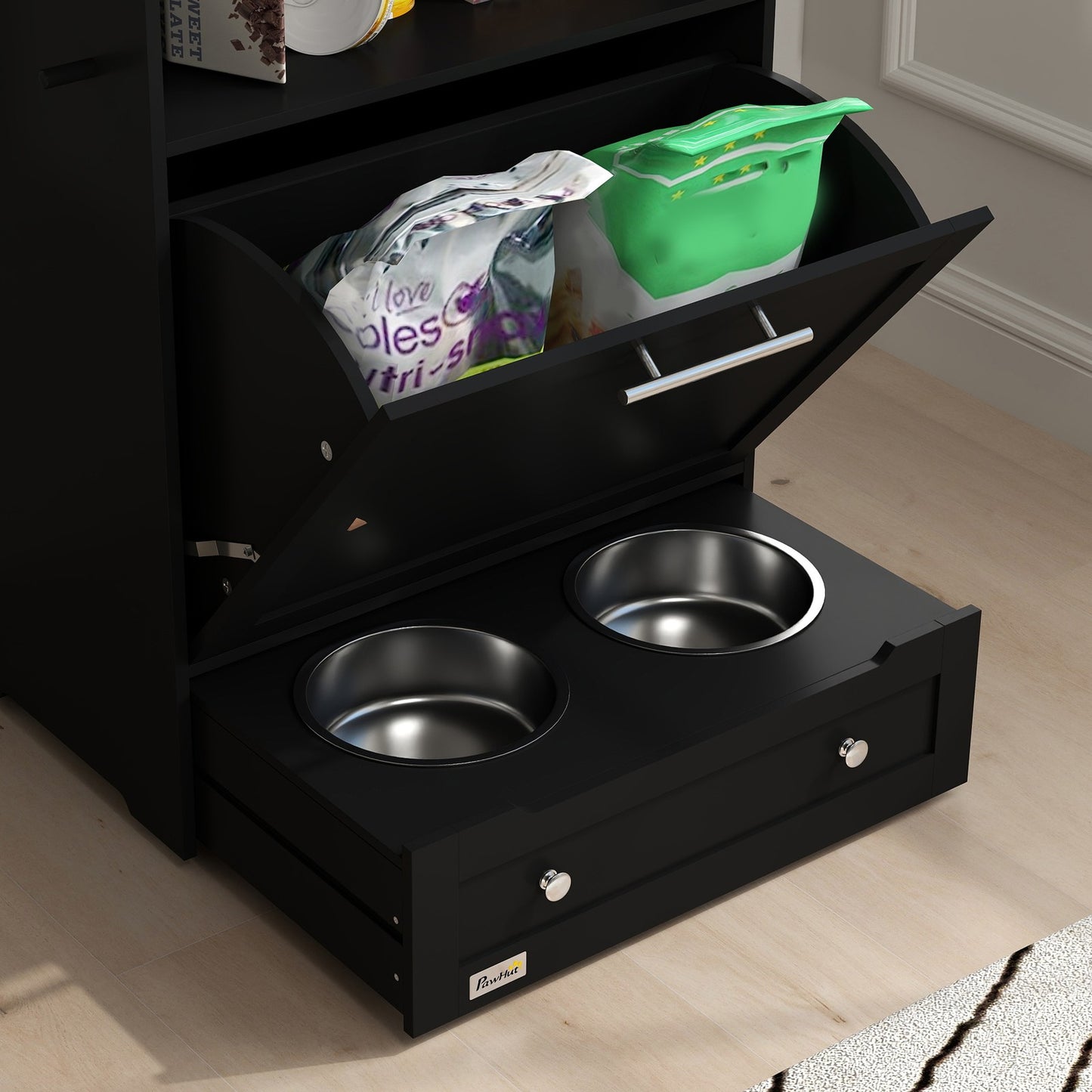 Pawhut Pet Feeder Station, Dog Cat Food Storage Feeding Station, Food Cabinet