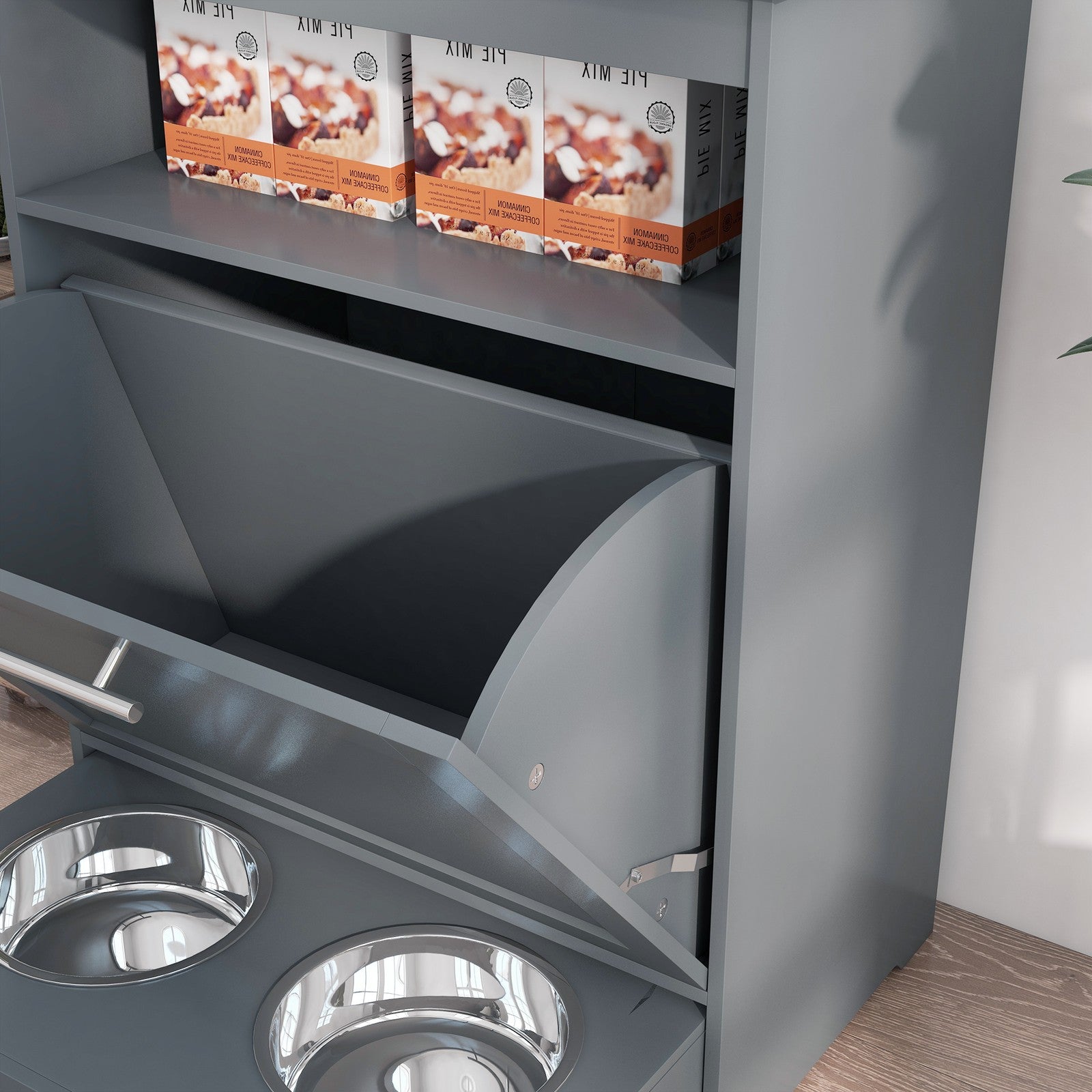 Pawhut Pet Feeder Station, Dog Cat Food Storage Feeding Station, Food Cabinet