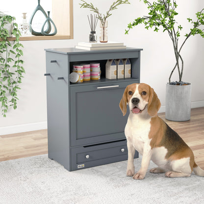 Pawhut Pet Feeder Station, Dog Cat Food Storage Feeding Station, Food Cabinet