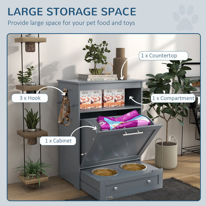 Pawhut Pet Feeder Station, Dog Cat Food Storage Feeding Station, Food Cabinet