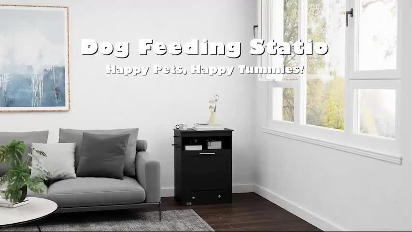Pawhut Pet Feeder Station, Dog Cat Food Storage Feeding Station, Food Cabinet