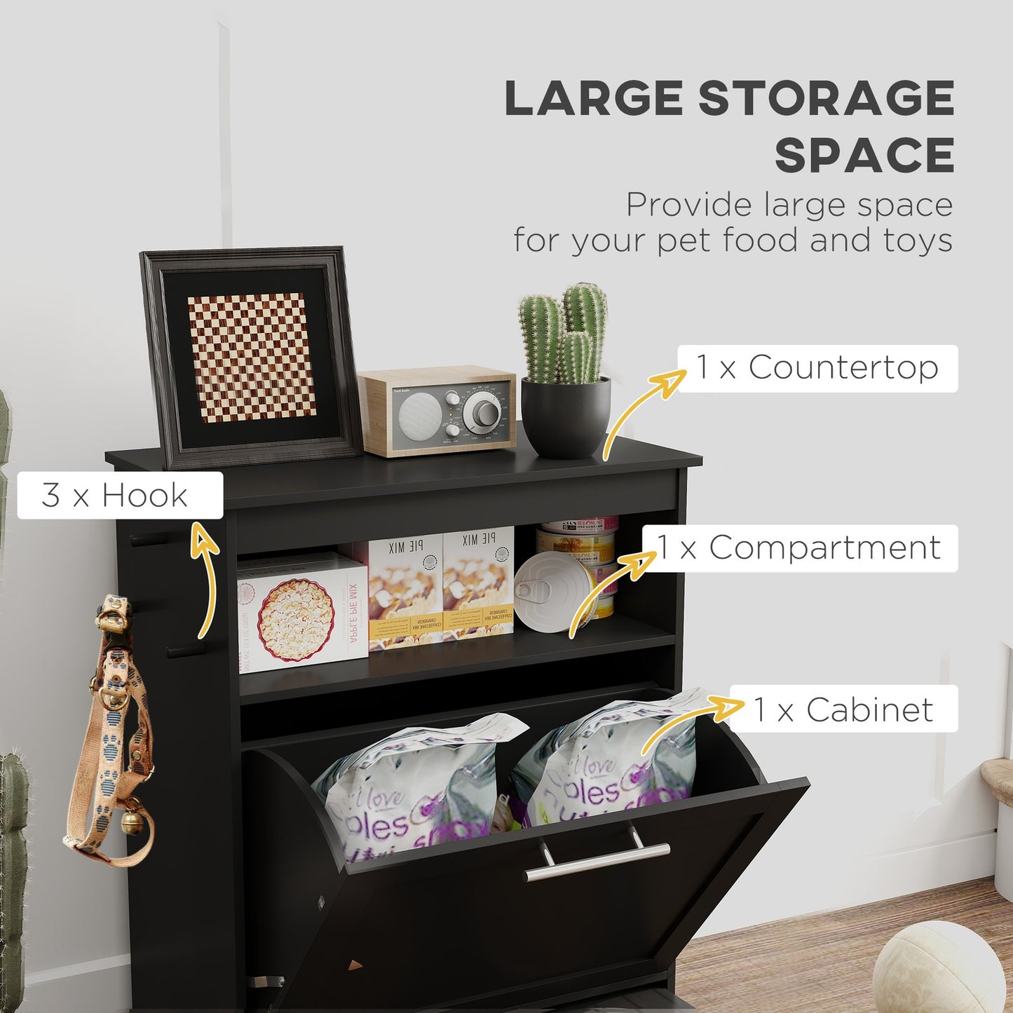 Pawhut Pet Feeder Station, Dog Cat Food Storage Feeding Station, Food Cabinet