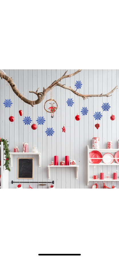 Set 5 decoratiuni, fulgi de nea, pentru bradul de Craciun, 10 cm, Albastru