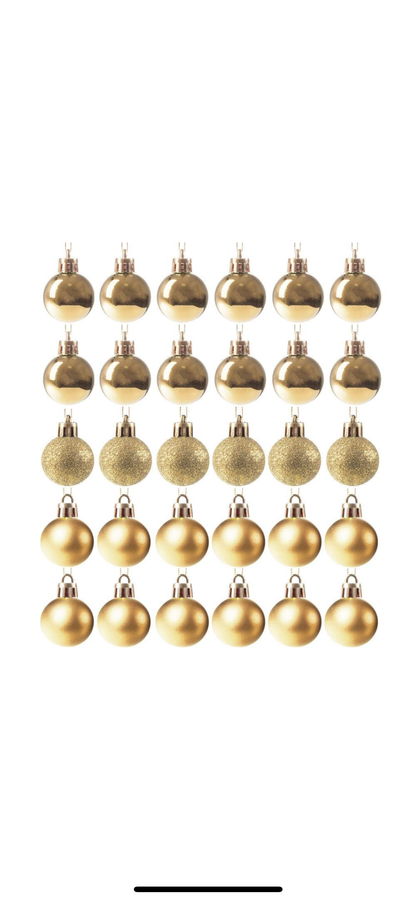 Set globuri de Craciun, 30 bucati, 3 modele, 3cm, auriu