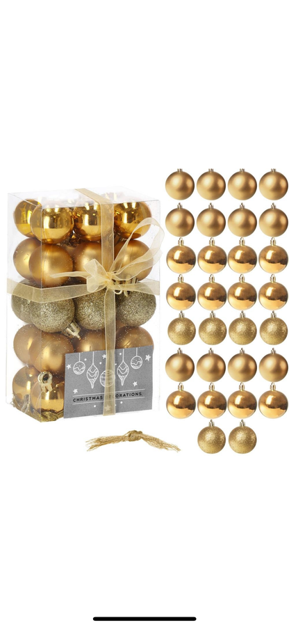 Set globuri de Craciun, 30 bucati, 3 modele, 3cm, auriu