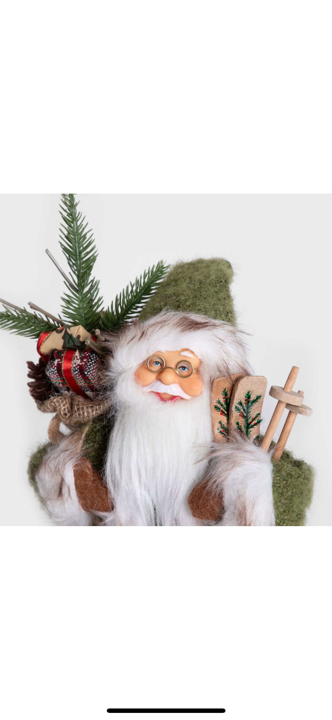 Figurine decorative pentru Craciun CLAUSE Mos Craciun gnom verde cu schiuri si sac 30 cm