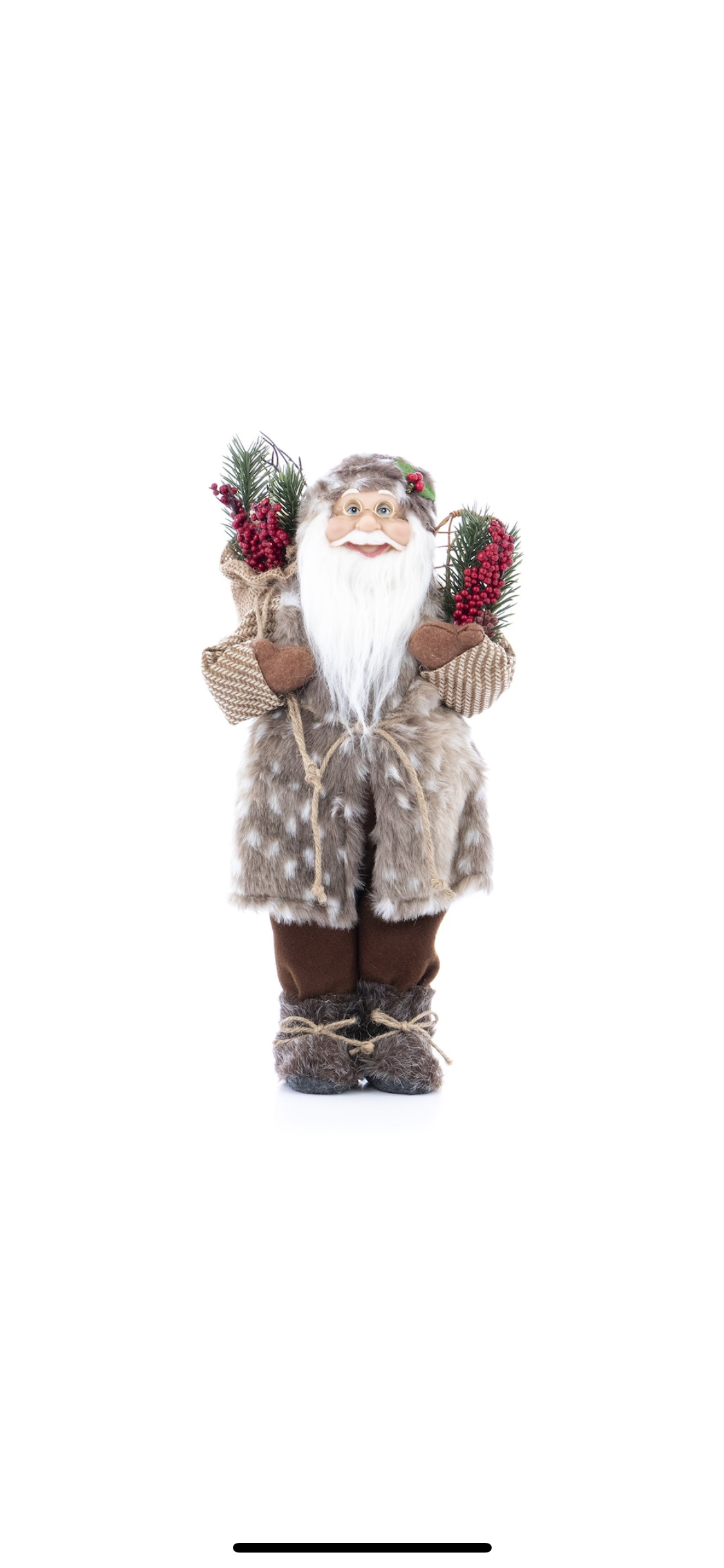 Figurina Mos Craciun Kring, 46 cm, cu vesta blanita si sac de cadouri