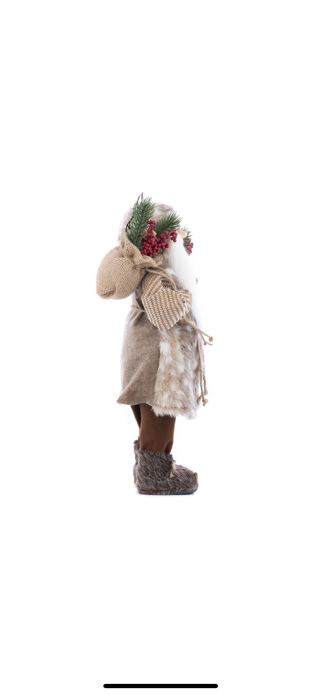 Figurina Mos Craciun Kring, 46 cm, cu vesta blanita si sac de cadouri