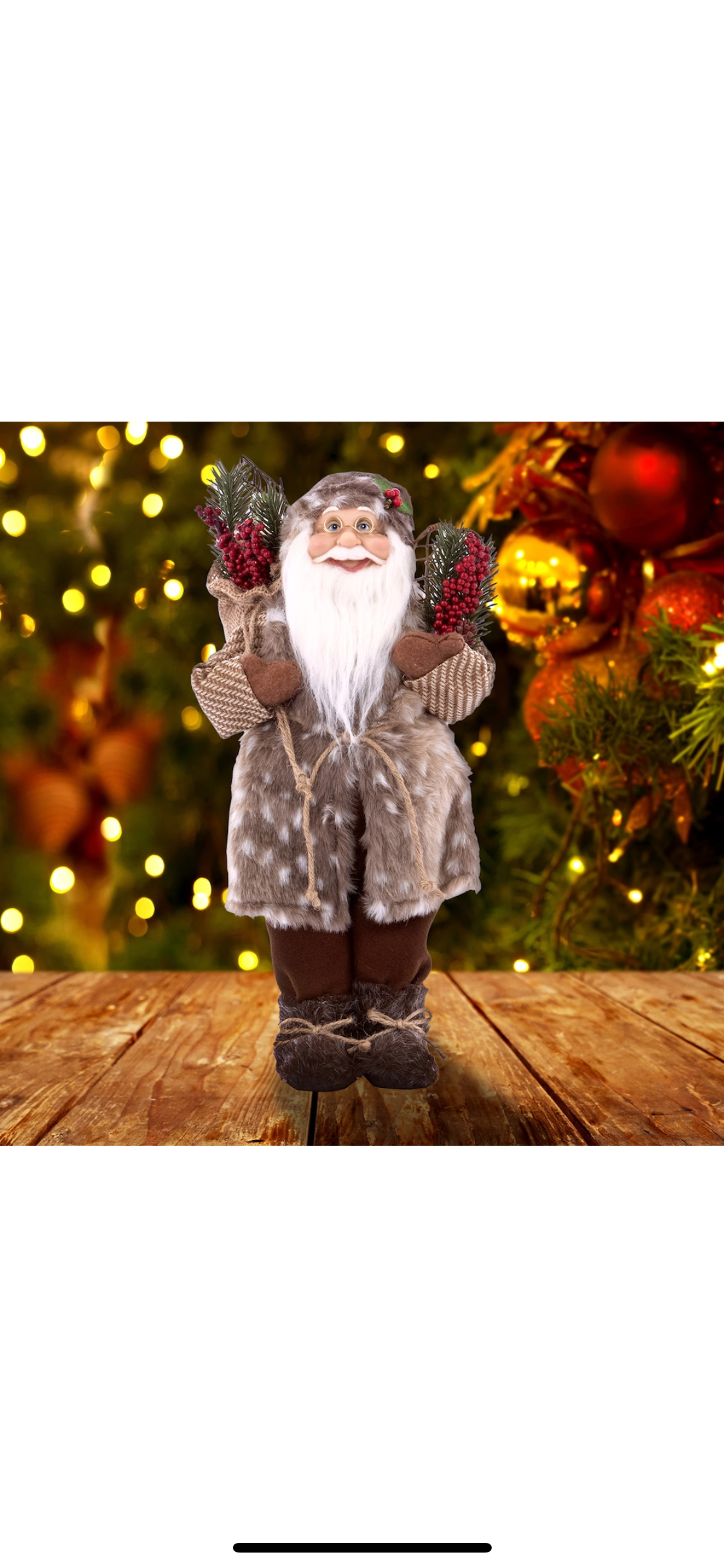 Figurina Mos Craciun Kring, 46 cm, cu vesta blanita si sac de cadouri