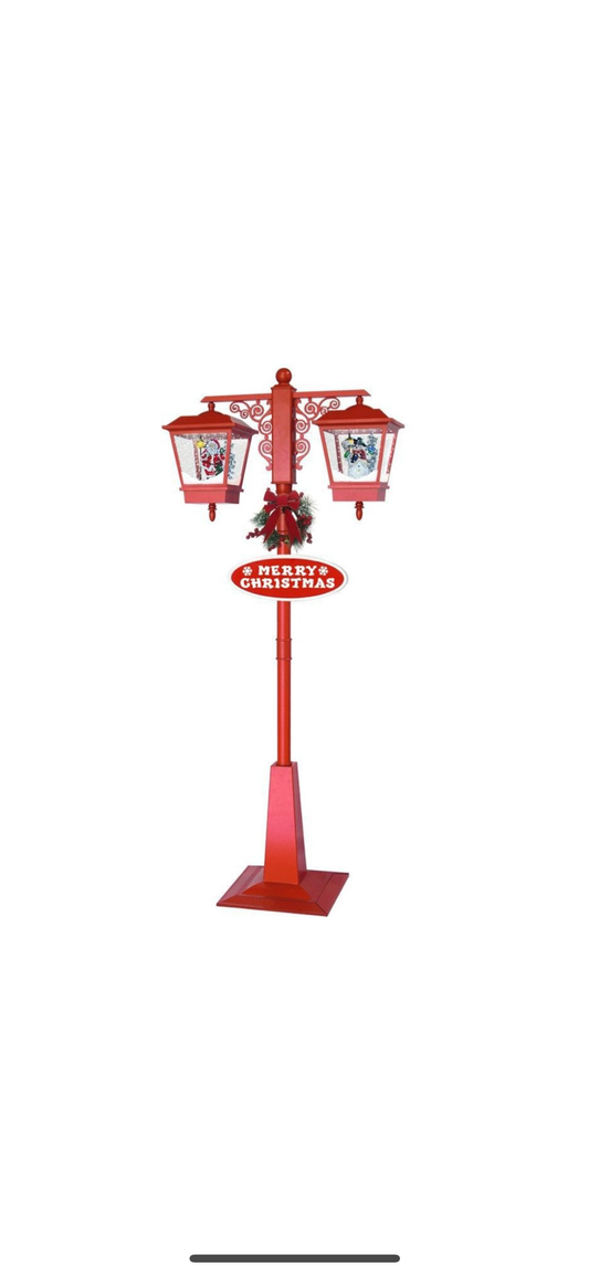 Felinar muzical decorativ cu om de zapada si Mos Craciun, 1, 85 metri, rosu