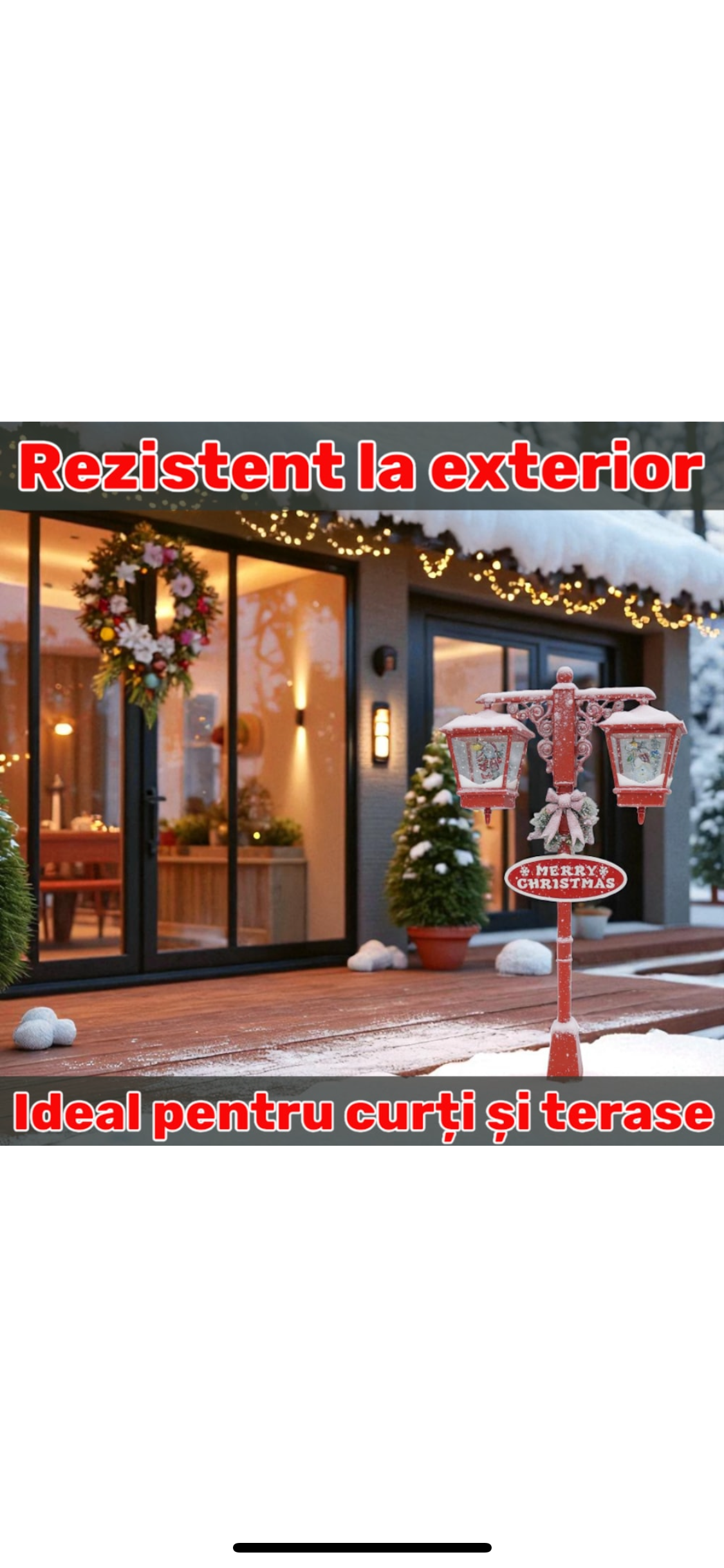 Felinar muzical decorativ cu om de zapada si Mos Craciun, 1, 85 metri, rosu