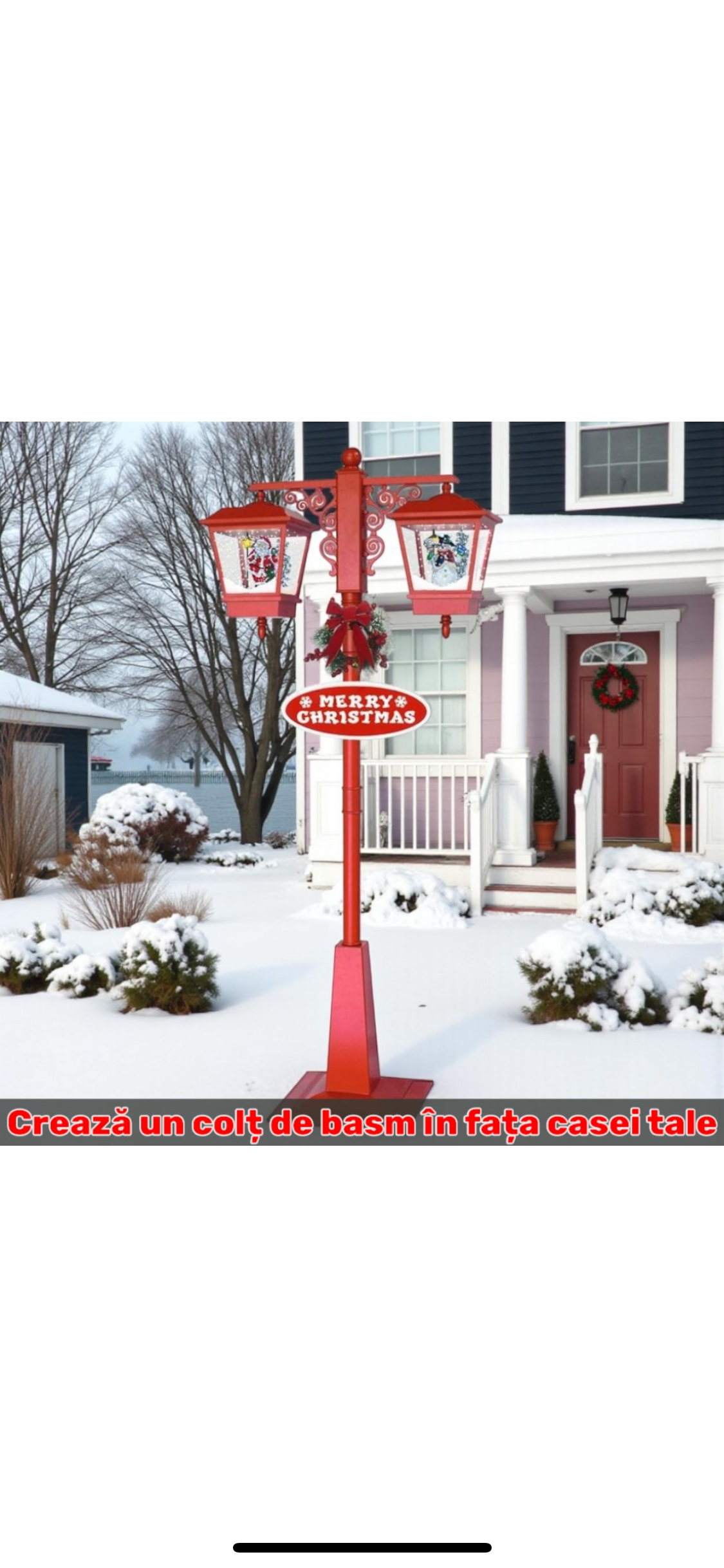 Felinar muzical decorativ cu om de zapada si Mos Craciun, 1, 85 metri, rosu