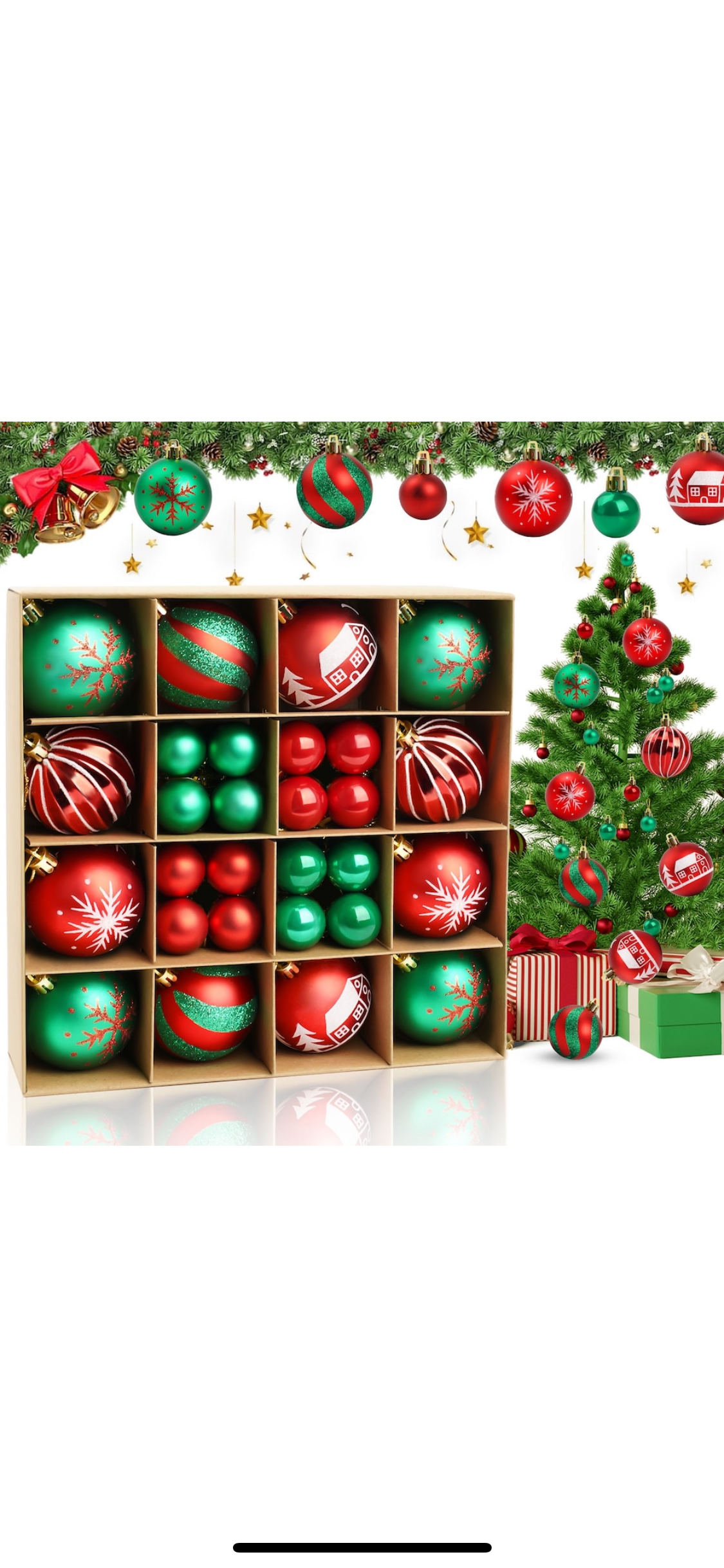 Set globuri brad Craciun, Xinxu, 44 Pieses, decorative, nunti, aniversari, Rosu/Verde