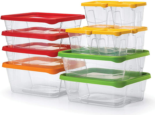 Plastic Food Storage Containers 12PC Set with Coloured Lids Air Tight Plastic