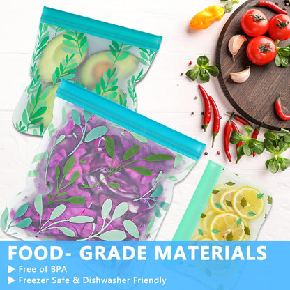 10 Pack Dishwasher Safe Reusable PEVA Food Storage Bags, Leak Proof Reusable Freezer Bags for Food Storage Home Organization Traval & Make-Up BPA FREE for Food Storage Home BPA FREE for Salad Fruit