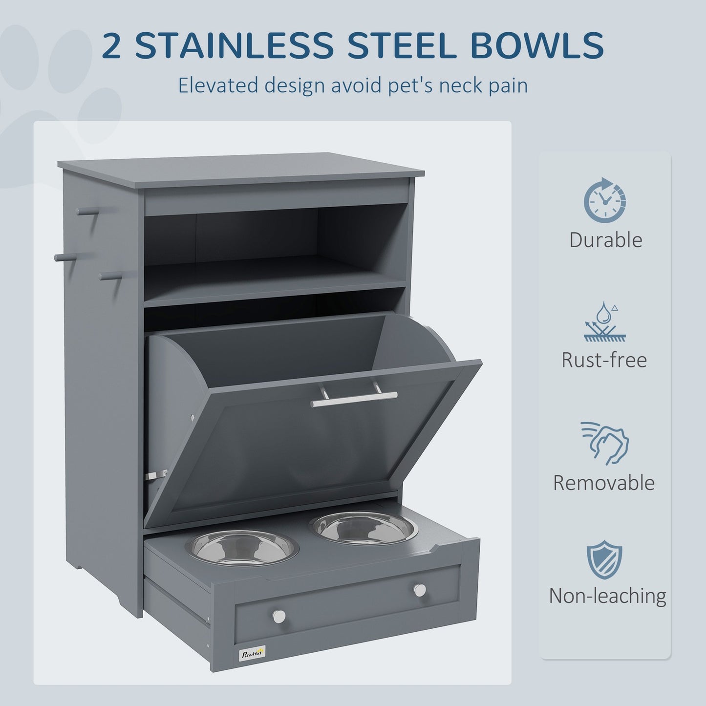 Pawhut Pet Feeder Station, Dog Cat Food Storage Feeding Station, Food Cabinet