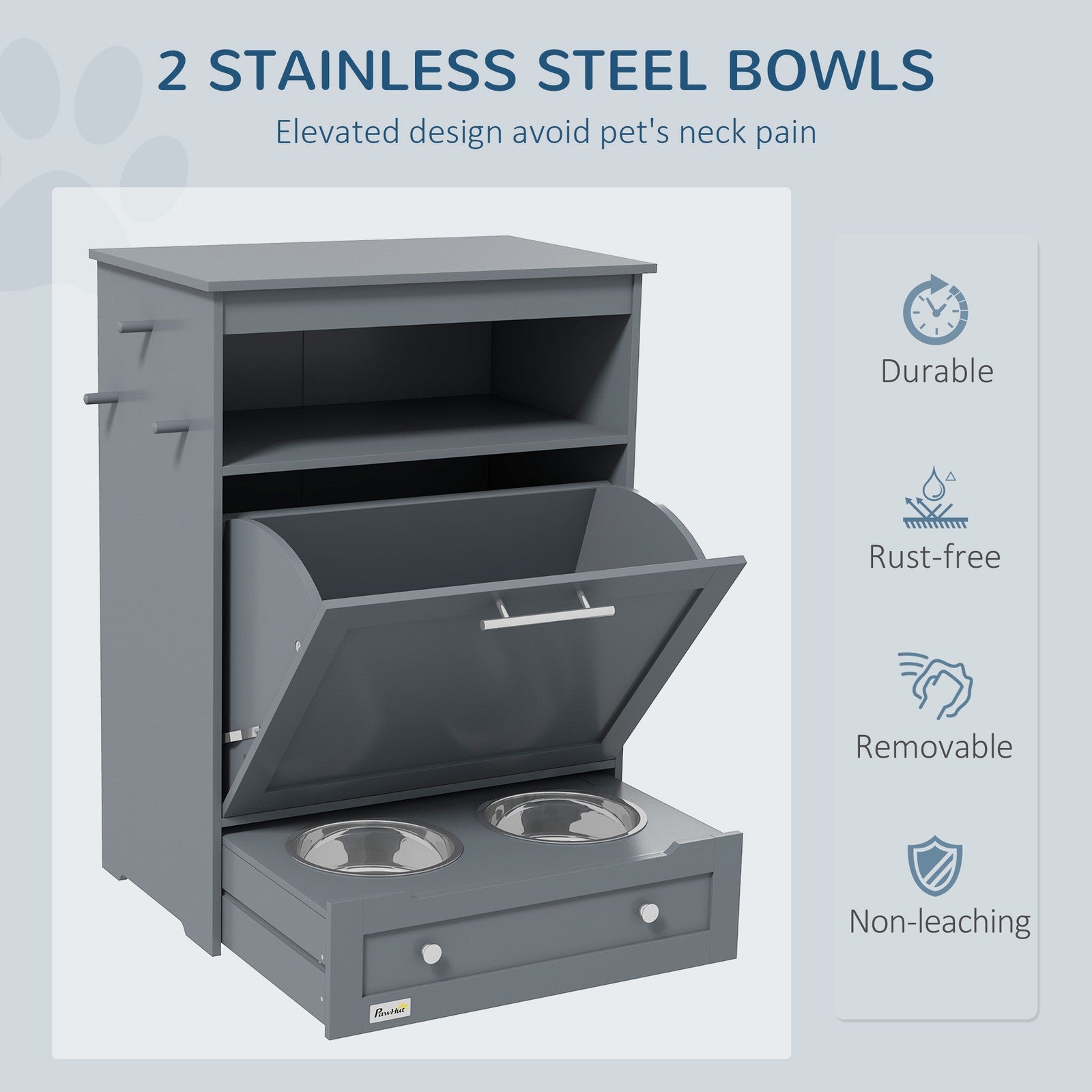 Pawhut Pet Feeder Station, Dog Cat Food Storage Feeding Station, Food Cabinet