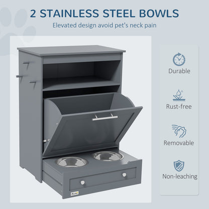 Pawhut Pet Feeder Station, Dog Cat Food Storage Feeding Station, Food Cabinet