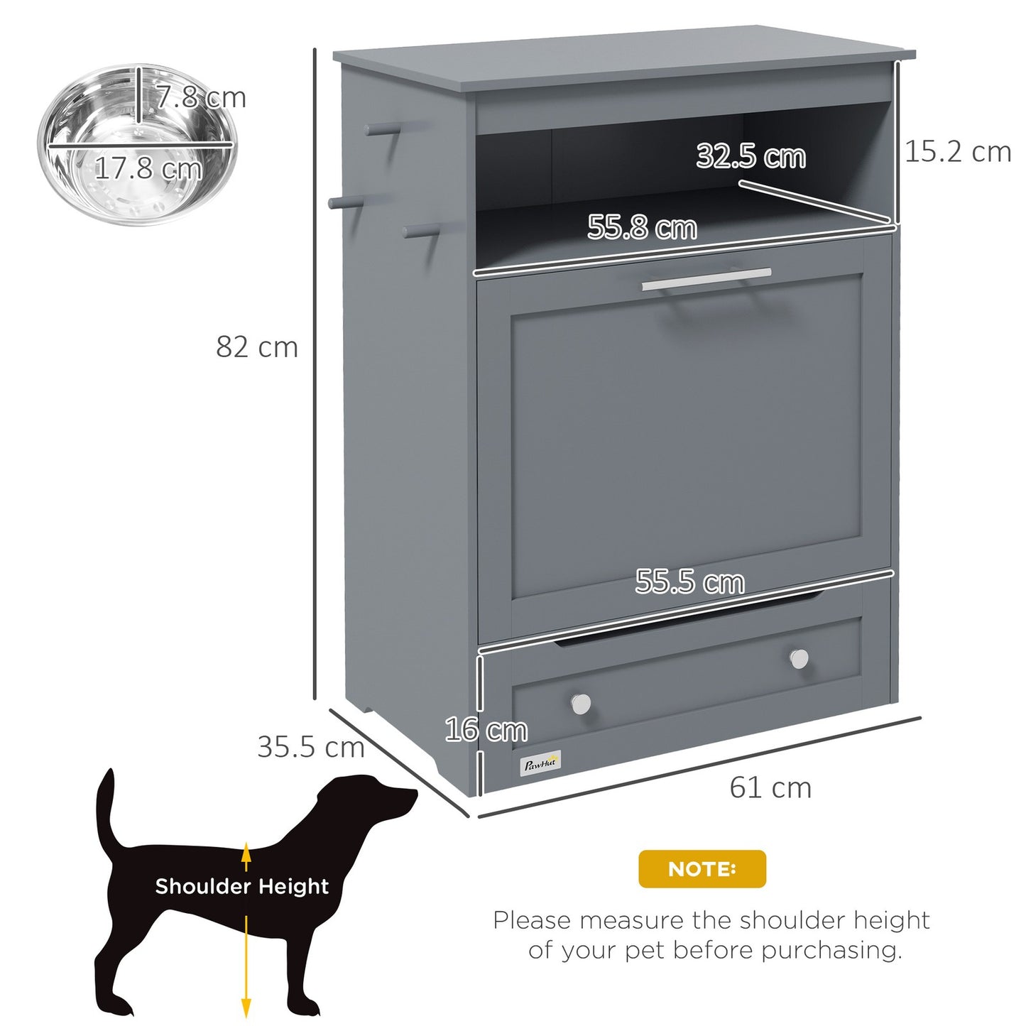 Pawhut Pet Feeder Station, Dog Cat Food Storage Feeding Station, Food Cabinet